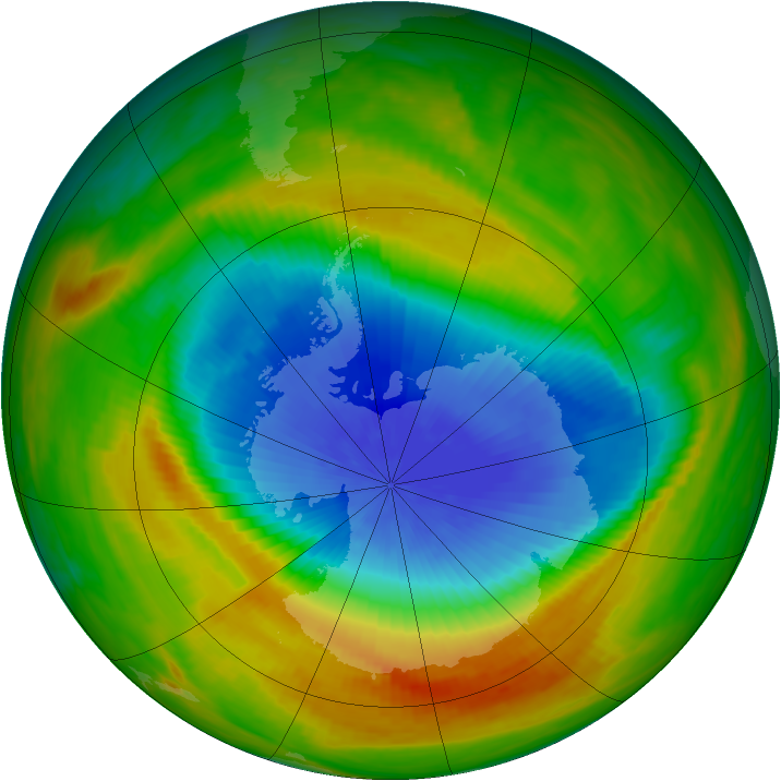 Antarctic ozone map for 30 October 1983
